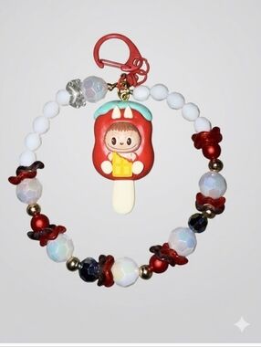 Cute Red Popsicle Charm Bracelet with Beads And Labubu